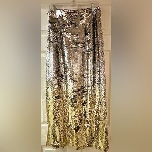 NWT Anthropologie Skirt Silver Gold Ombré Sequin Maxi Low Rise Skirt Sz M formal
